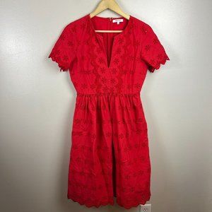 Madewell Red Embroidered Midi Dress
